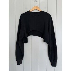 Aiello by Frankies Bikinis Swerve Cut-Out Crop Sweatshirt L Large Black